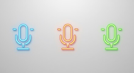 Three Neon Microphone Icons on White Background