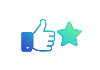 Obraz premium A thumbs up icon with a blue to green gradient next to a green to blue gradient star icon