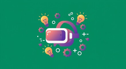 Virtual Reality Headset with Ideas and Gears Pixel Art