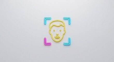 Yellow Neon Face Icon in Digital Frame
