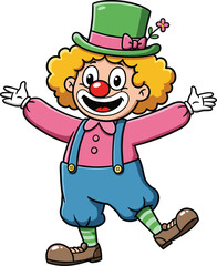 Cheerful Cartoon Clown with Green Hat and Bright Outfit, Fun Circus Illustration