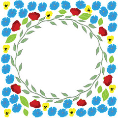 Floral frame with flowers and leaves