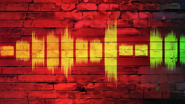 Graffiti sound wave design on brick wall