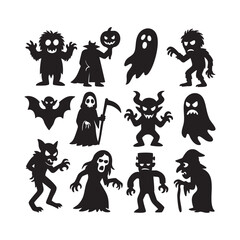 Halloween Monster Silhouettes Spooky Character Set