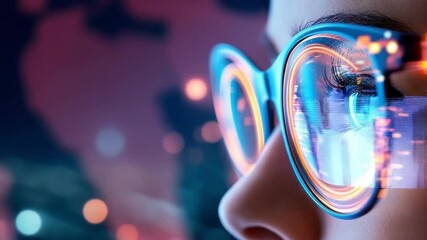 Person wearing glasses with digital data overlay - Powered by Adobe