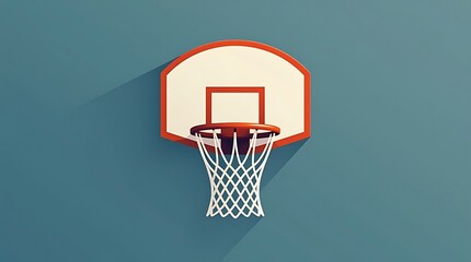 A modern vector emblem displays a minimalist basketball hoop, styled with crisp geometric contours and a clean, athletic appearance.