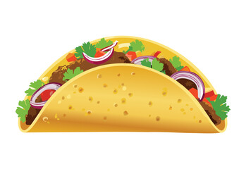 Savory Mexican Taco with Filling - Vector Illustration