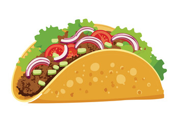 Hearty Beef Taco with Colorful Ingredients - Vector Illustration