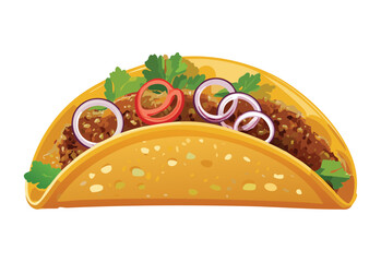 Grilled Meat Taco with Sliced Onions - Vector Illustration