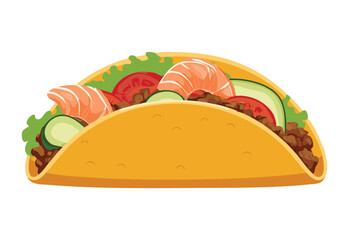 Fresh Vegetable Taco with Colorful Toppings - Vector Illustration