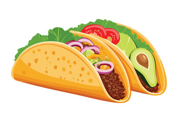 Traditional Taco with Meat and Salad - Vector Illustration
