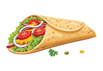 Flavorful Burrito with Visible Ingredients - Vector Illustration
