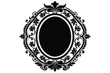 Intricate Black Floral Oval Frame Illustration with Ornate Design and Elegant Details