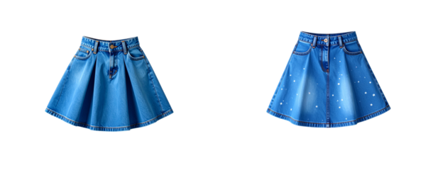 Denim mini skirt floating mid-air with abstract fashion elements Transparent Background PNG