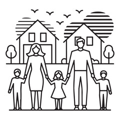 Happy Family Walking Together Silhouette Vector