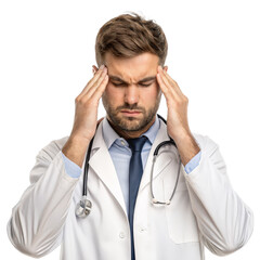 Doctor Rubbing Temples with Tired Face, Cut Out