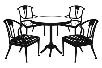 Black Metal Table and Chairs Patio Furniture Set Vector Illustration Graphic Art