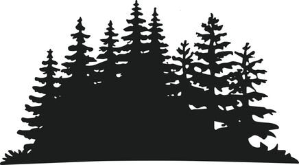 Pine Tree Forest Silhouette Vector – Nature Woodland Landscape Illustration