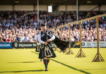 Scottish Highland Games Bagpipes Kilts Swirling Lively Event