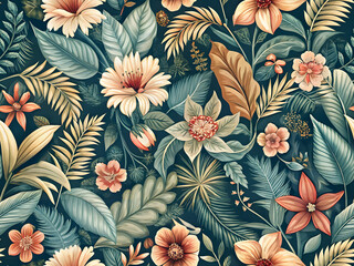 Elegant Tropical Floral Pattern Lush Botanical Illustration Design