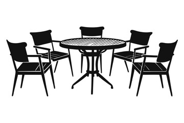 Fototapeta premium Graphic Silhouette of Outdoor Round Table Surrounded by Six Armchairs Waiting
