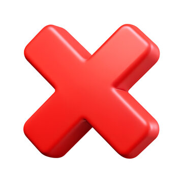 Red x icon. Bold red cross symbol 3d