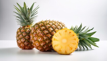 fresh pineapple with slice on white background for tropical cuisine and culinary art