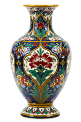 Beautifully decorated ceramic vase with intricate patterns isolated on a transparent background