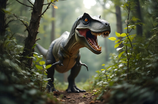 Tyrannosaurus Rex in a Lush Forest - Powered by Adobe