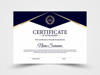 Certificate design, blue and gold modern luxury certificate of achievement template