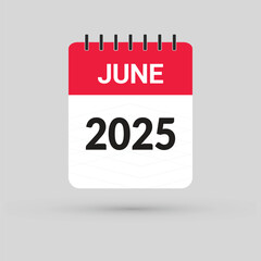 June 2025 Calendar Icon in flat design style on blank background