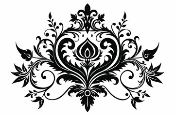 Elegant Black Floral Damask Pattern with Swirls and Leaves Decorative Ornamentation Design