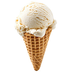Delicious vanilla ice cream with a crisp cone served on a warm day treats people to a refreshing dessert transparent background, cutout PNG