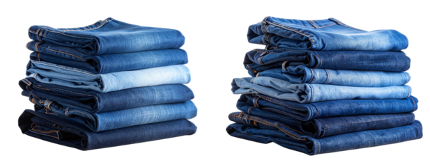 \Folded stack of bell-bottom denim jeans on soft fabric surface Transparent Background PNG