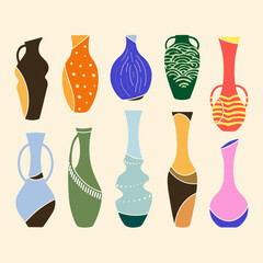 Colorful Abstract Vases Set. Modern Contemporary Pottery Art.
