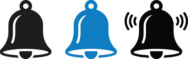 Black and Blue Bell Notification Icons Set for Website, App, and UI Design

