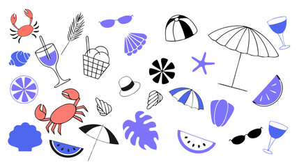 Obraz premium Summer Fun: A delightful collection of playful summer elements, creating a lighthearted and vibrant scene. Capturing the essence of joy, vacation, relaxation, and the warmth of the season