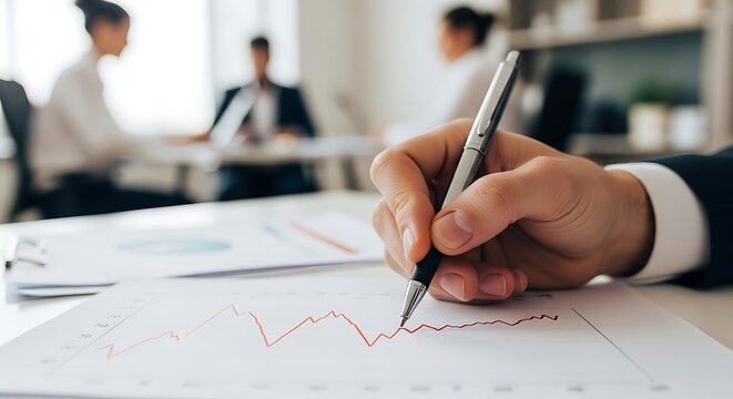 Analyzing Business Trends A Close-Up of a Hand Graphing Financial Data