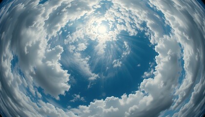 Capture the sky like never before with a fish-eye wide-angle lens, offering a distorted, immersive perspective that curves the horizon and draws the viewer into the vastness of the atmosphere. Puffy, 