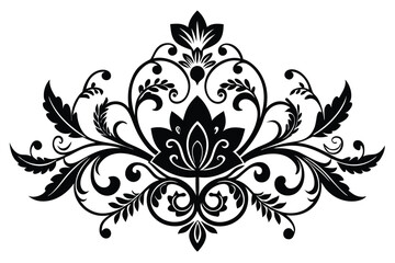 Decorative Black Floral Flourish with Leaves, Swirls, and Botanical Elements, Vintage Style