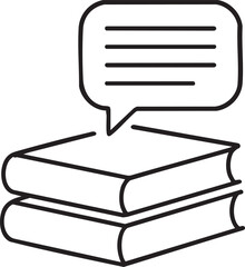 Stack of Books with Speech Bubble Containing Text Lines Representing Knowledge Learning and Communication in Simple Outline Style