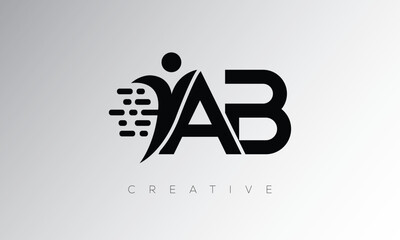 AB Creative Digital Monogram Logo – Futuristic Lettermark Design Featuring Human Shape, Pixel Motion & Minimal Tech Style for Innovative Branding Identity