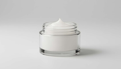 Cream cosmetic jar on white background