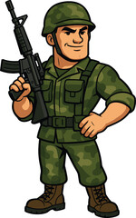 Fototapeta premium Vector of cartoon Army Officer. Confident military mascot.