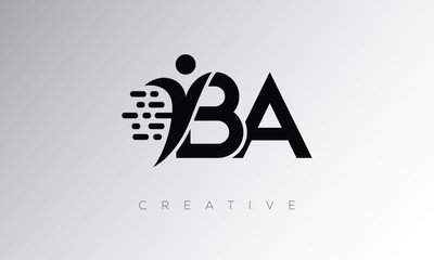 BA Creative Digital Monogram Logo – Futuristic Letter mark Design Featuring Human Shape, Pixel Motion & Minimal Tech Style for Innovative Branding Identity