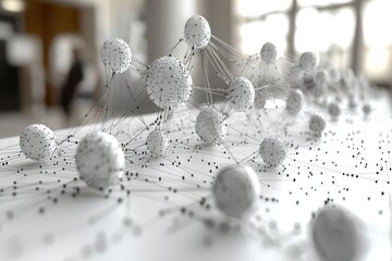 White Spheres and Black Lines Network Diagram