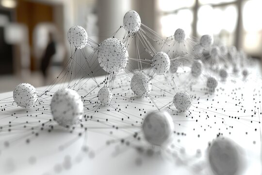 White Spheres and Black Lines Network Diagram