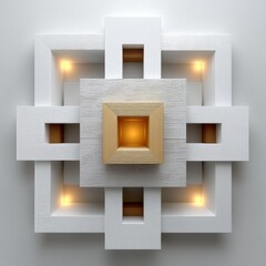 White Wooden Geometric Square Abstract Pattern 3D Design