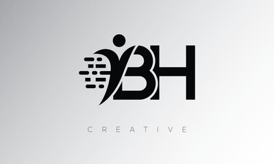 BH Creative Digital Monogram Logo – Futuristic Letter mark Design Featuring Human Shape, Pixel Motion & Minimal Tech Style for Innovative Branding Identity