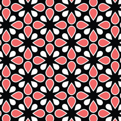 Coral, White and Black Geometric Seamless Pattern